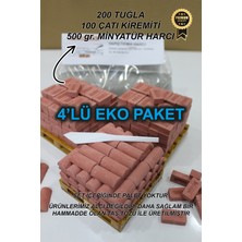 Black-One 4'lü Ekonomik Paket 1:16 Ölçek 200 Tuğla, 100 Çatı Kiremiti, 500 Gram Minyatür Harcı, Diorama, Peysaj