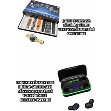 No 35 Moda Powerbank Bluetooth Kulaklık ve Akıllı Saat 7 Kordonlu Metal Kordon Plastik Kordon