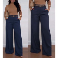 Bemy Çarşı Kadın Yüksek Bel Geniş Paça Detaylı Cepli Ithal Krep Pantolon