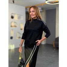 Tiana Kadın Uzun Kollu Yüksek Yakalı Yan Şerit Detaylı Viskon Iki Iplik Bluz ve Etek Ikili Takım