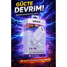 Wess 18W Type-C Hızlı Şarj | 3.4A Akıllı Çip | Tüm Type-C | Samsung - Xiaomi - Apple Iphone - Oppo   Telefonlara Uyumlu Şarj Seti.