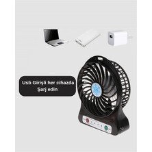 Marsilyan Usb Girişli Taşınabilir Masaüstü Mini Fan – 3 Kademeli Hız, Şarjlı, Işıklı, Sessiz Çalışma