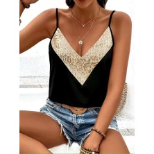 Arben Boutique Kadın Ip Askılı V Yakalı Pulpayet Detaylı Sandy Bluz