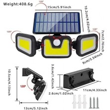 Marsilyan Üçlü Solar LED Projektör – Beyaz Işık – Sensörlü Dış Mekân Aydınlatma (4887)
