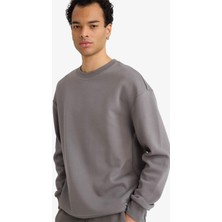 DeFacto Boxy Fit Bisiklet Yaka Basic Düz Pike Sweatshirt E1519AX26SP