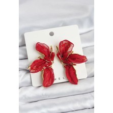 Clariss Lotus Model Kırmızı Renk Tüllü Kadın Küpe
