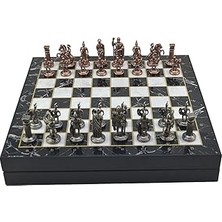 SHC4200 Gifthome Orta Boy Metal Roma Satranç Takımı Antik ve Mermer Desenli Sandıklı Mdf Tahtası (36X36X6 C