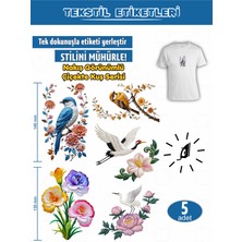 Agg Reklam Ütü ile Yapışan Kıyafet Etiketi Nakış Görünümlü Çiçekte Kuş Seri  5lı Set