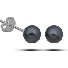 Norino Gümüş Siyah Inci 6 mm Kadın Küpe