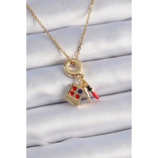Pazarcan 316L Çelik Gold Renk Makyaj Paleti Figür Charm Model Kadın Kolye - TJ-BKO9322