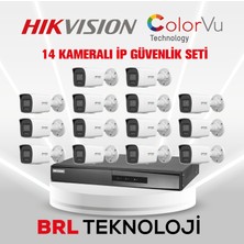 Hikvision 14 Kameralı 2 Mp Colorvu Ip Güvenlik Kamera Seti DS-2CD1027G2H-LIUF (Dahili Mikrofonlu)