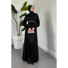 Merven Akyüz Silvana Beli Taşlı Arkası Büzgülü Abiye Siyah