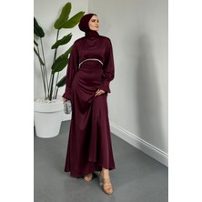 Merven Akyüz Silvana Beli Taşlı Arkası Büzgülü Abiye Mürdüm