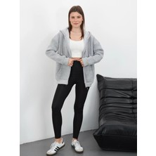 bebekokusu 3 Iplik Şardonlu Fermuarlı Kapşonlu Hırka Gri