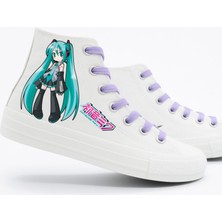 Lias Design Mavi Saçlı Anime Beyaz Keten Bağcıklı Çocuk Spor Ayakkabı Sneaker