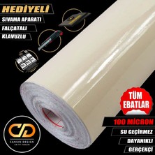 Jansın Home Krem Parlak Bej Mutfak, Dolap, Tezgah, Beyaz Eşya ve Mobilya Kaplama Kendinden Yapışkanlı Folyo