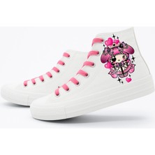 Lias Design Korsan Kromilimi Baskılı Beyaz Keten Bağcıklı Çocuk Spor Ayakkabı Sneaker