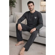 Tenra Erkek Pijama Takımı Yarım Düğmeli %100 Pamuk