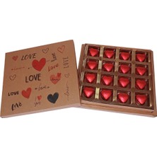 A&A Sevgi Aşk Temalı Baskılı Kraft Kutuda 16 Adet Sargılı Kalp Spesiyal Çikolata