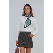 Walkenzo Vintage Esintili Çiçek Desenli Modern Tasarım Kadın Kravat Fular