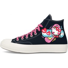 Lias Design Yarabandı Pembe Haylo Kedicik Baskılı Siyah Keten Çocuk Spor Ayakkabı Sneaker