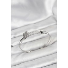 Solenya Pirinç Gümüş Renk Yonca Model Kadın Bileklik