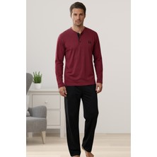 Effortt Bordo %100 Pamuklu Kumaş Erkek Pijama Takımı