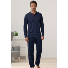 Effortt Lacivert %100 Pamuklu Kumaş Erkek Pijama Takımı