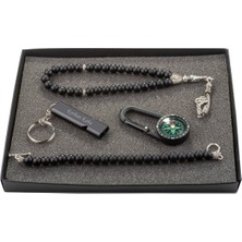 Hediye Shop Kişiye ve Isme Özel Siyah Pusula, Düdük, Tesbih ve Bileklik Seti