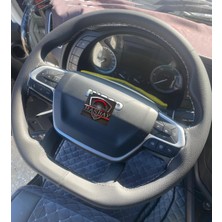 Hasbay Dikişli Direksiyon Kılıfı Siyah Deri Gri Dikişli Iveco S Way Tır Kamyon Için