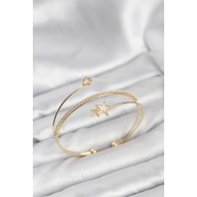 Solenya Yıldızlı Model Pirinç Gold Renk Kadın Bileklik