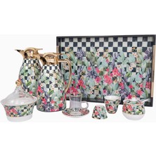 Roomours Scultura Flower  Gold 23 Parça Porselen Kahve Çay Takımı-Çift Katmanlı Termos