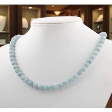 Taşmir Akuamarin 8 mm Doğal Taş Dizi Kolye - Paslanmaz Çelik Aparatlı