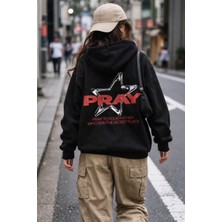 Camblys Unisex Pray Yıldız Baskılı Oversize Kapüşonlu Sweatshirt