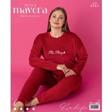 Miss Mavera Büyük Beden Kadife Baskılı Kadın Pijama Takımı