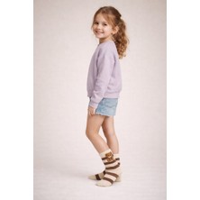 Gigi Giyim Çizgili Bear Baskılı Unisex Çocuk Kolej Çorap