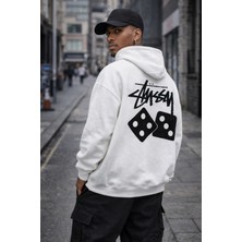 Camblys Unisex Stussy Zar Baskılı Oversize Kapüşonlu Sweatshirt