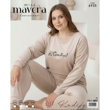 Miss Mavera Büyük Beden Kadife Baskılı Kadın Pijama Takımı