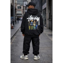 Camblys Unisex Stussy Man Sırt Baskılı Oversize Kapüşonlu Sweatshirt