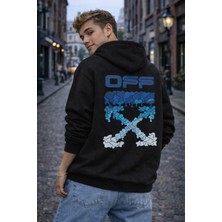 Camblys Unisex Off Mavi Sırt Baskılı Oversize Kapüşonlu Sweatshirt