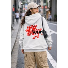 Camblys Unisex Pixel Flower Sırt Baskılı Oversize Kapüşonlu Sweatshirt