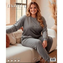 Miss Mavera Büyük Beden Kadife Baskılı Kadın Pijama Takımı