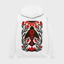 Camblys Bird Desen Baskılı Oversize Kapüşonlu Sweatshirt