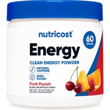 Nutricost Clean Energy Powder ┃ Natural Caffeine ┃ Zero Sugar -306 Gr. 60 Servis ┃ Fruit Punch