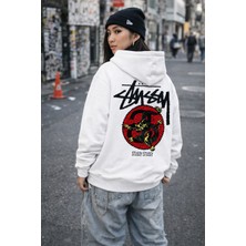 Camblys Unisex Sırt Ejderha Baskılı Oversize Kapüşonlu Sweatshirt