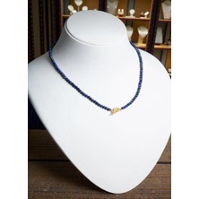 Taşmir Sertifikalı Lapis Lazuli Doğal Taş Kolye 4 mm - Pirinç Altın Kaplama T Kilit Aparat