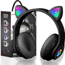 Bategen STN28 Kablosuz Bluetooth 5.0 LED Işıklı Kedili Şık Kulaklık Hediye Fm