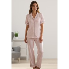 Effortt Pembe Önden Düğmeli Kısa Kol Kadın Pijama Takımı