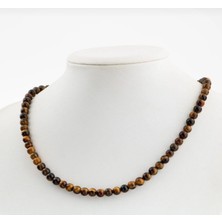 Taşmir Sertifikalı Doğal Kaplan Gözü Taşı Kolye 6 mm - Paslanmaz Çelik Aparatlar