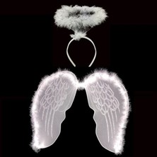 FRY Beyaz Otrişli Dantel Tüllü Peri Kanadı ve Peri Tacı Seti 45X40 cm (5358)